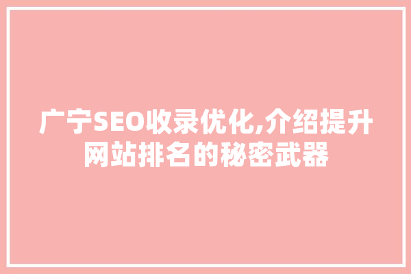 广宁SEO收录优化,介绍提升网站排名的秘密武器