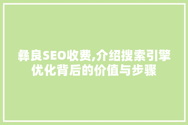 彝良SEO收费,介绍搜索引擎优化背后的价值与步骤