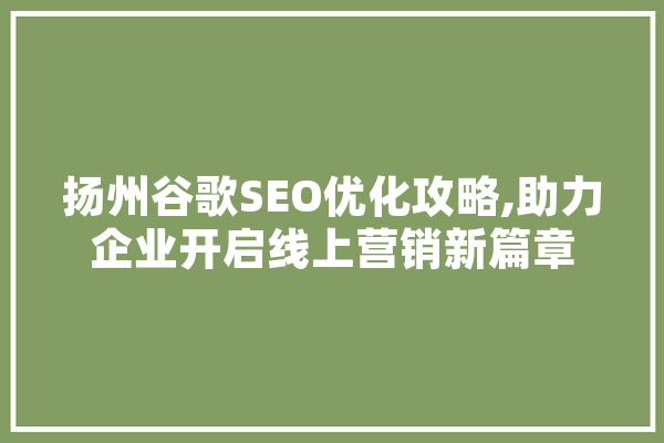 扬州谷歌SEO优化攻略,助力企业开启线上营销新篇章