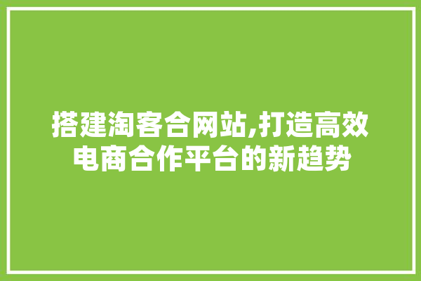 搭建淘客合网站,打造高效电商合作平台的新趋势 计算机