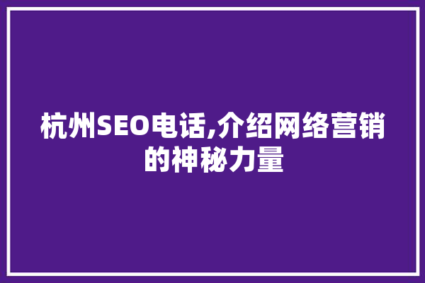 杭州SEO电话,介绍网络营销的神秘力量 智能写作