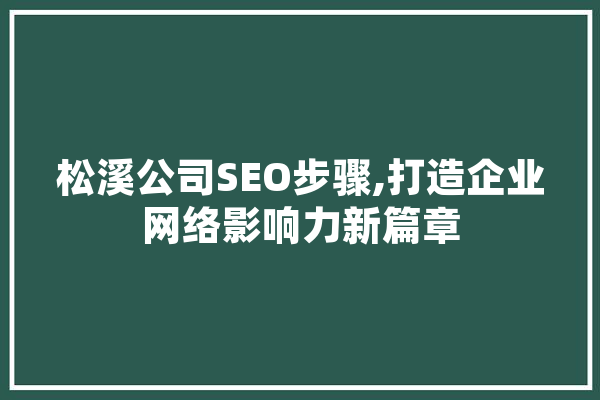 松溪公司SEO步骤,打造企业网络影响力新篇章 智能问答