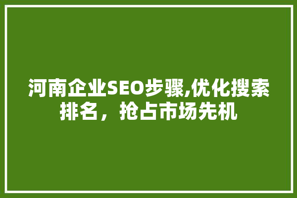 河南企业SEO步骤,优化搜索排名，抢占市场先机