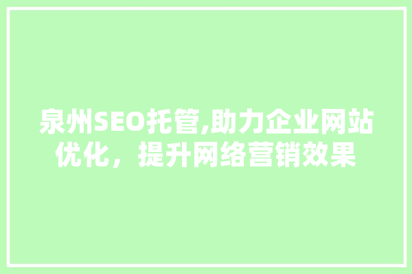 泉州SEO托管,助力企业网站优化，提升网络营销效果 文字写作