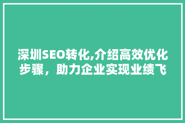 深圳SEO转化,介绍高效优化步骤，助力企业实现业绩飞跃 文字写作