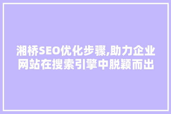 湘桥SEO优化步骤,助力企业网站在搜索引擎中脱颖而出 绘影字幕