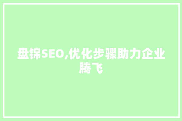 盘锦SEO,优化步骤助力企业腾飞 智能助手