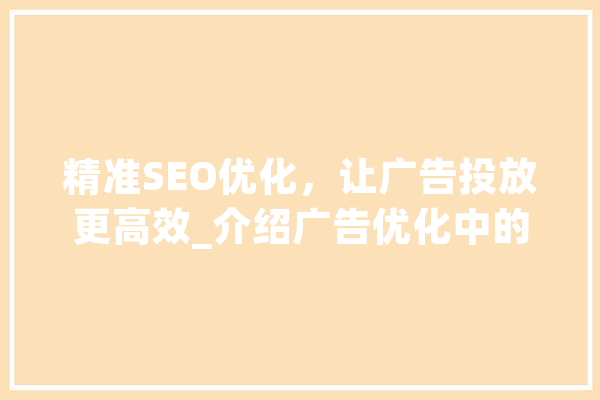 精准SEO优化，让广告投放更高效_介绍广告优化中的SEO方法 智能助手