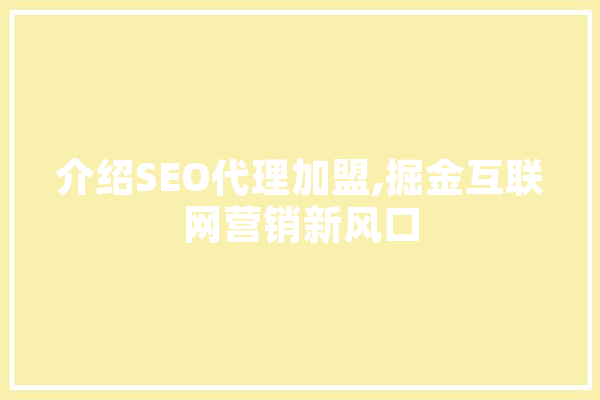 介绍SEO代理加盟,掘金互联网营销新风口 AI快讯