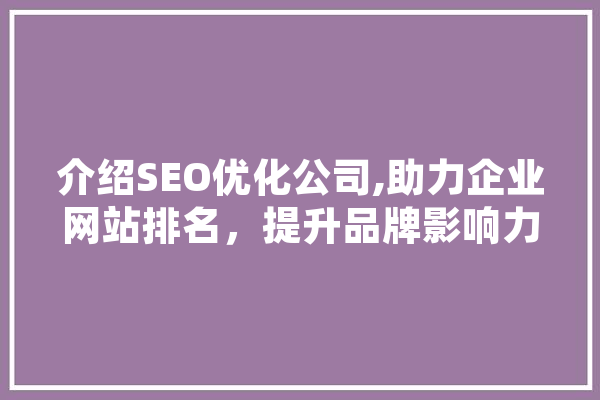 介绍SEO优化公司,助力企业网站排名，提升品牌影响力 智能问答
