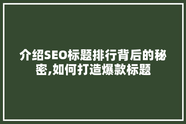 介绍SEO标题排行背后的秘密,如何打造爆款标题 计算机
