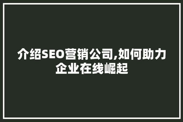介绍SEO营销公司,如何助力企业在线崛起 AI简讯