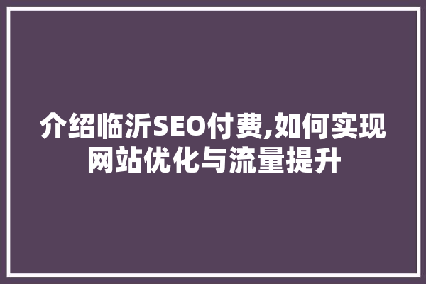 介绍临沂SEO付费,如何实现网站优化与流量提升