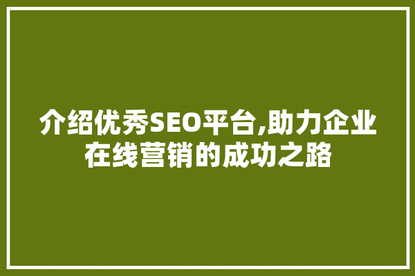 介绍优秀SEO平台,助力企业在线营销的成功之路 绘影字幕
