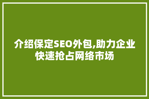 介绍保定SEO外包,助力企业快速抢占网络市场 文字写作