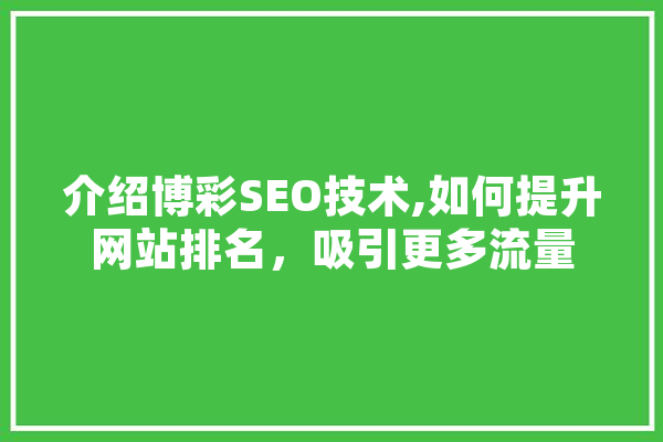 介绍博彩SEO技术,如何提升网站排名，吸引更多流量 云服务