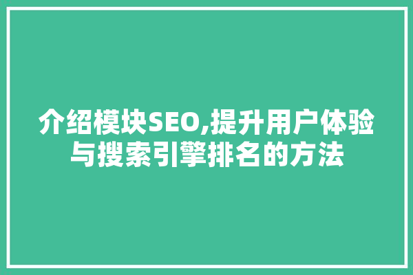 介绍模块SEO,提升用户体验与搜索引擎排名的方法