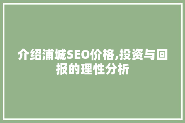 介绍浦城SEO价格,投资与回报的理性分析 智能助手