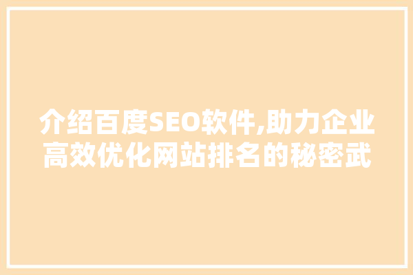 介绍百度SEO软件,助力企业高效优化网站排名的秘密武器 计算机