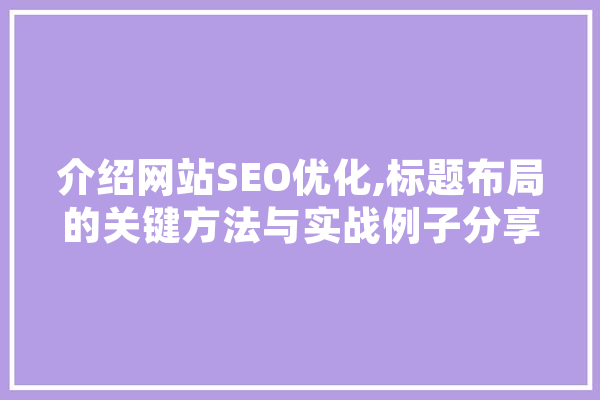 介绍网站SEO优化,标题布局的关键方法与实战例子分享 计算机