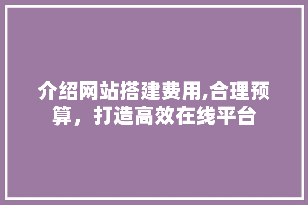 介绍网站搭建费用,合理预算，打造高效在线平台 智能问答
