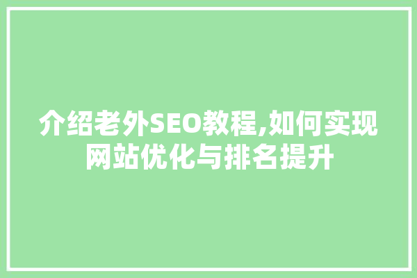介绍老外SEO教程,如何实现网站优化与排名提升 科技快讯