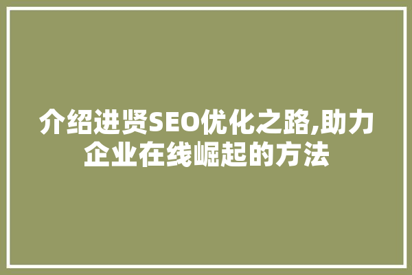 介绍进贤SEO优化之路,助力企业在线崛起的方法