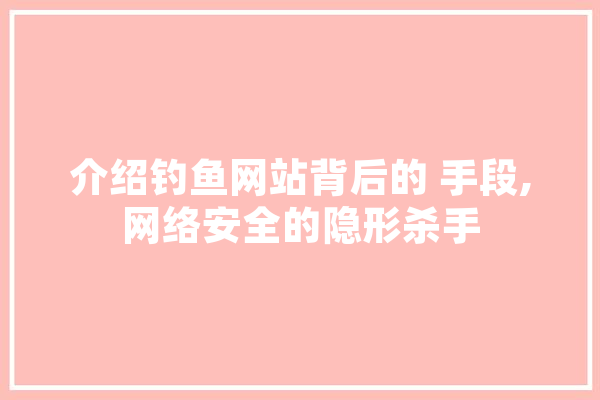 介绍钓鱼网站背后的 手段,网络安全的隐形杀手