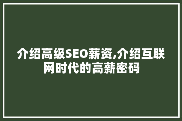 介绍高级SEO薪资,介绍互联网时代的高薪密码