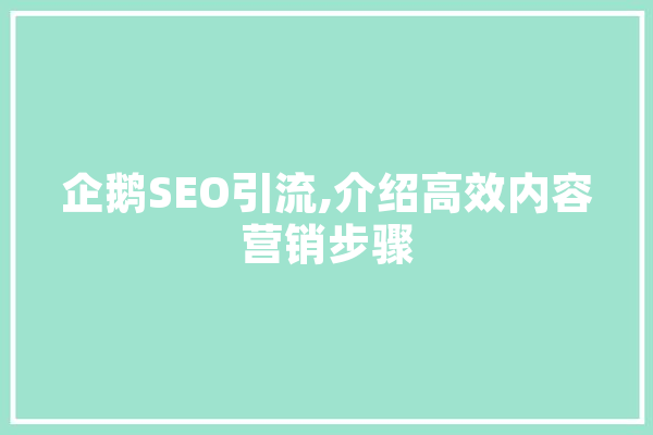 企鹅SEO引流,介绍高效内容营销步骤