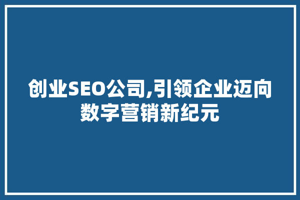 创业SEO公司,引领企业迈向数字营销新纪元 科技快讯