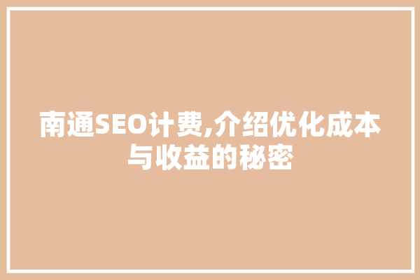 南通SEO计费,介绍优化成本与收益的秘密 文字写作