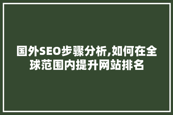 国外SEO步骤分析,如何在全球范围内提升网站排名 智能问答
