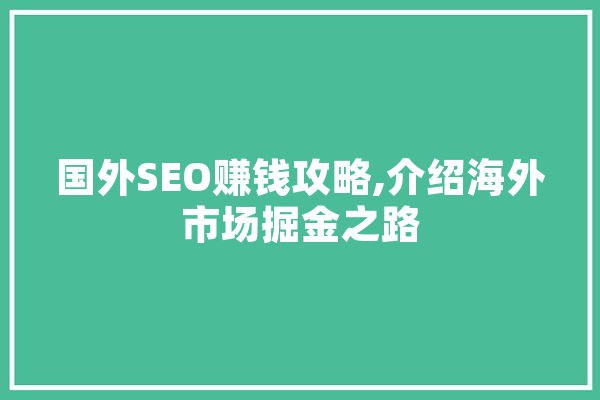 国外SEO赚钱攻略,介绍海外市场掘金之路 计算机