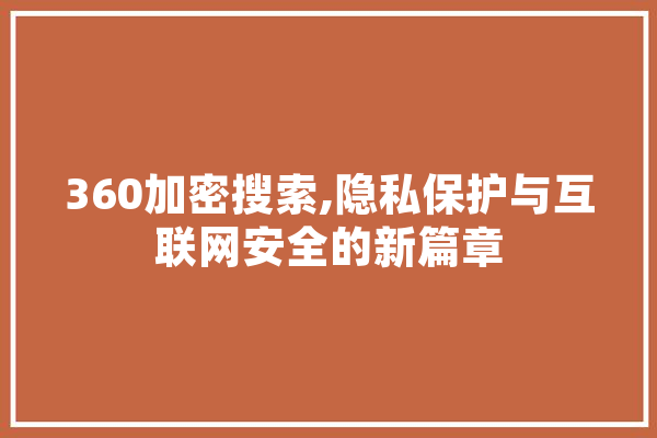 360加密搜索,隐私保护与互联网安全的新篇章 计算机