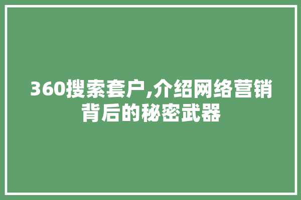 360搜索套户,介绍网络营销背后的秘密武器 智能助手