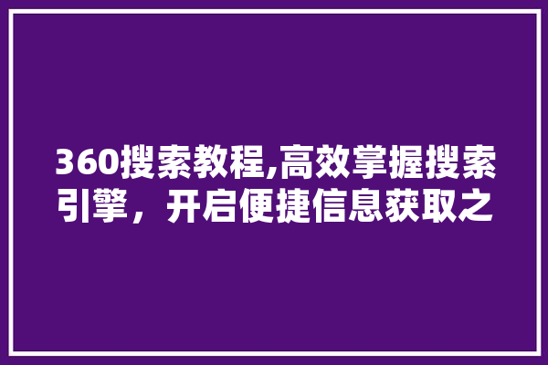 360搜索教程,高效掌握搜索引擎，开启便捷信息获取之旅