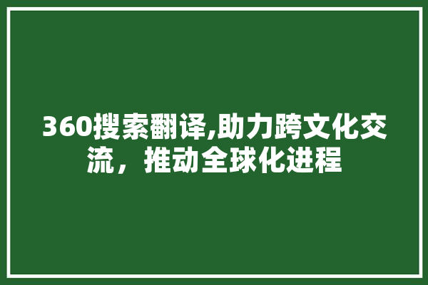 360搜索翻译,助力跨文化交流，推动全球化进程 科技快讯