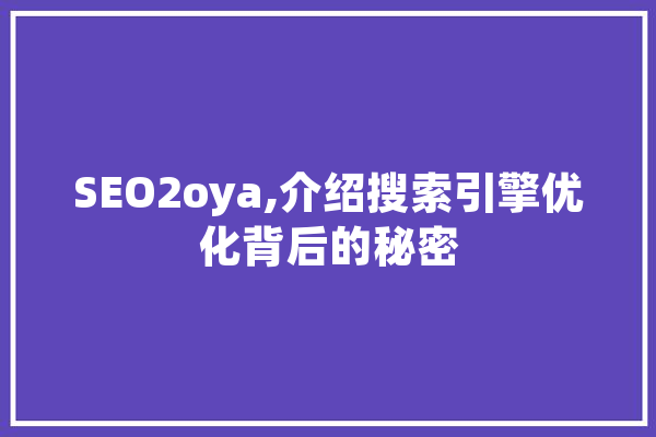 SEO2oya,介绍搜索引擎优化背后的秘密 科技快讯