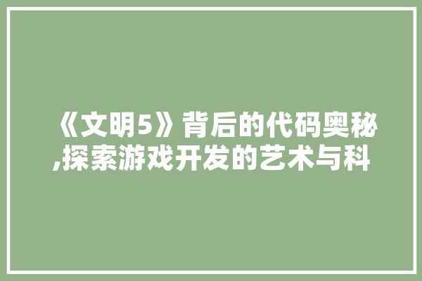 《文明5》背后的代码奥秘,探索游戏开发的艺术与科学 绘影字幕