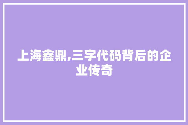 上海鑫鼎,三字代码背后的企业传奇 AI快讯