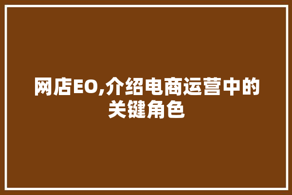 网店EO,介绍电商运营中的关键角色