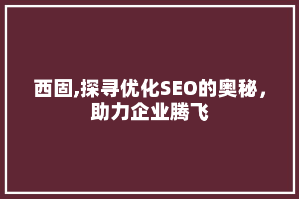 西固,探寻优化SEO的奥秘，助力企业腾飞 智能助手