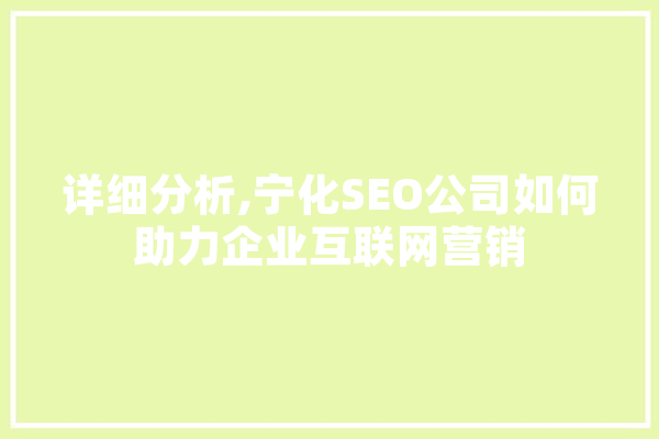 详细分析,宁化SEO公司如何助力企业互联网营销 AI简讯