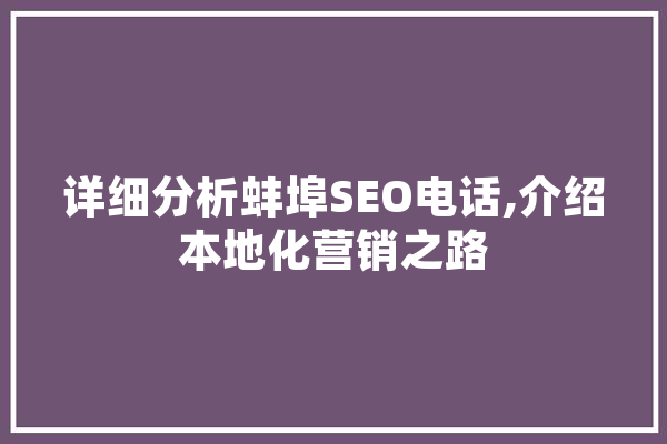 详细分析蚌埠SEO电话,介绍本地化营销之路