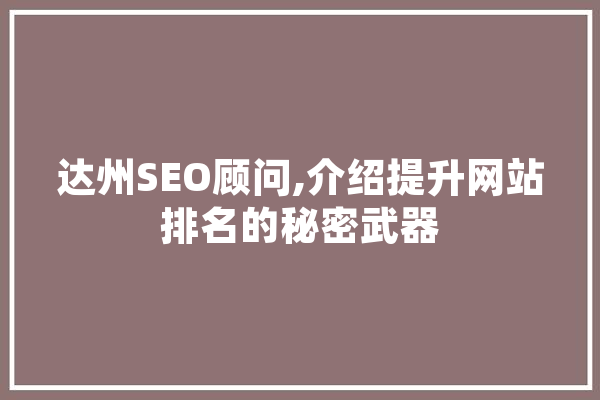 达州SEO顾问,介绍提升网站排名的秘密武器 智能助手