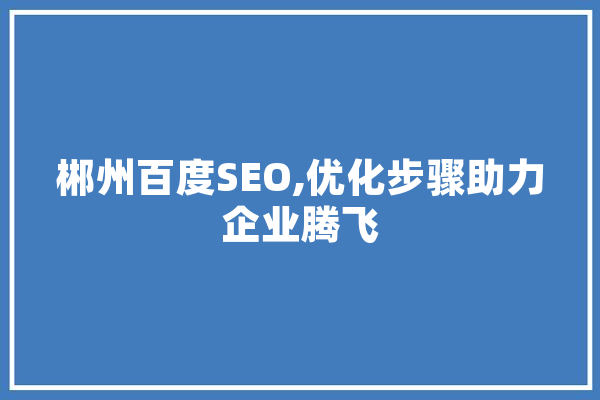 郴州百度SEO,优化步骤助力企业腾飞