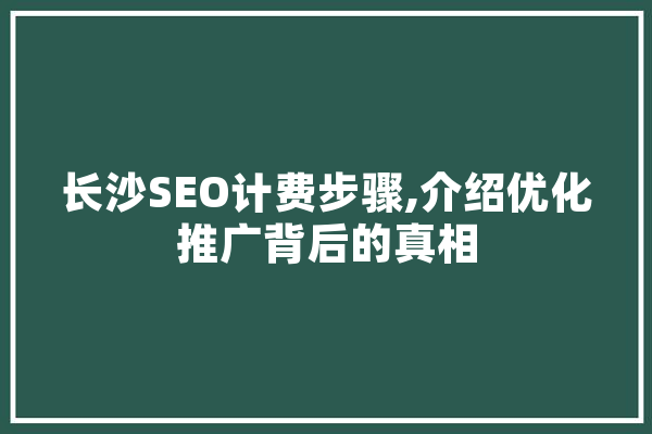 长沙SEO计费步骤,介绍优化推广背后的真相 AI快讯