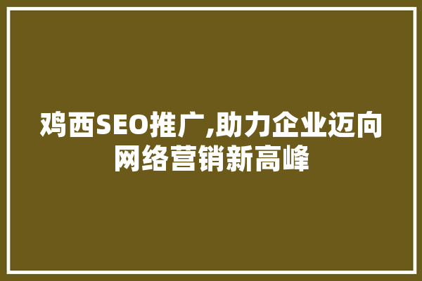 鸡西SEO推广,助力企业迈向网络营销新高峰