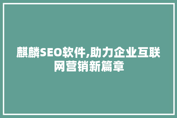 麒麟SEO软件,助力企业互联网营销新篇章